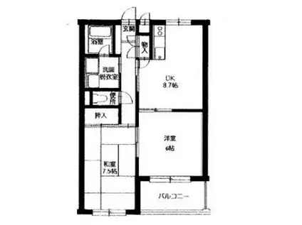 橋市マンション夕顔瀬(2DK/1階)の間取り写真
