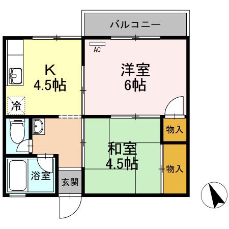 藤の木コーポ(2K/2階)の間取り写真