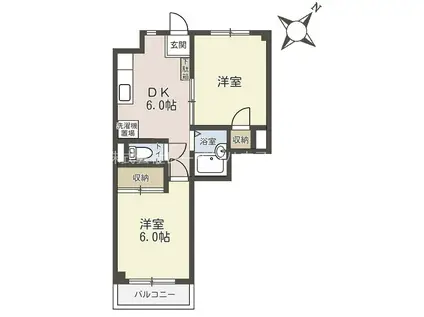 ドゥエル石川(2DK/3階)の間取り写真