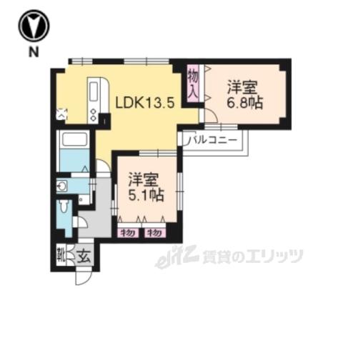 コモド御所南(2LDK/3階)の間取り写真