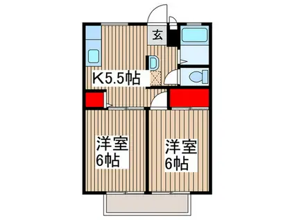 サンライフハタ(2K/2階)の間取り写真