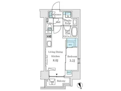 イプセ御成門(1LDK/7階)の間取り写真