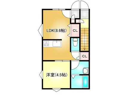 EARL´S COURT下泉(1LDK/1階)の間取り写真