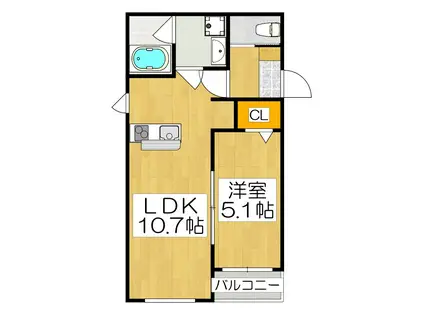 長岡京市神足3丁目(1LDK/3階)の間取り写真