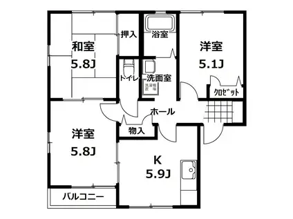サンコート B棟(3DK/2階)の間取り写真