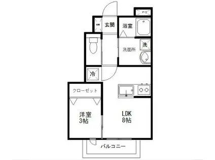 ソレーユ小松島(1LDK/1階)の間取り写真