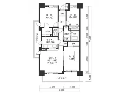 井吹西シティコート F2タイプ(3LDK/11階)の間取り写真