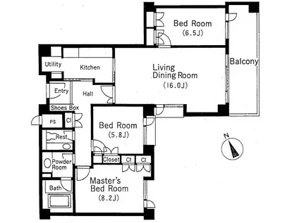 プレステージ浜田山(3LDK/2階)の間取り写真