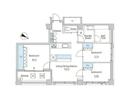 TKB高尾稲荷(3LDK/4階)の間取り写真