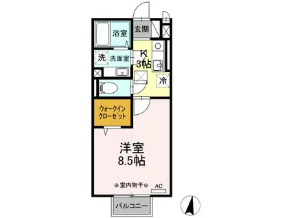 ルインズ・イン・マルヤマ(1K/2階)の間取り写真