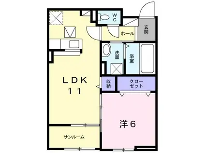 フェリア太田A(1LDK/1階)の間取り写真
