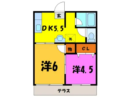 ヒグチハイツ(2DK/1階)の間取り写真