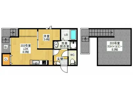 GRANDTIC ORANGEII(1LDK/2階)の間取り写真