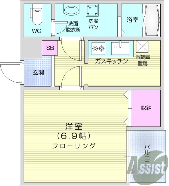 ヘリオス(1K/1階)の間取り写真