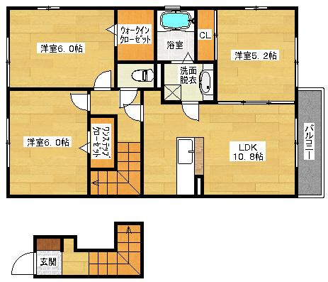 プランドール東原I(3LDK/2階)の間取り写真