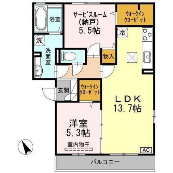 クラシックリボン(1SLDK/1階)の間取り写真