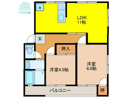 サンシャイン野田(2LDK/3階)の間取り写真
