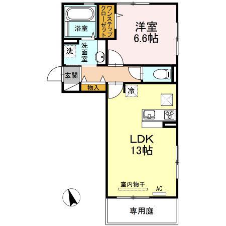 フロレゾン B棟(1LDK/1階)の間取り写真