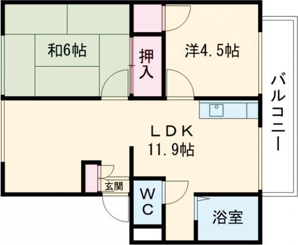 ログメント・ソファーA棟(2LDK/2階)の間取り写真