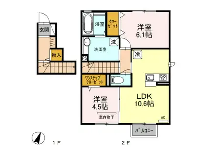 エクセル荻川(2LDK/2階)の間取り写真