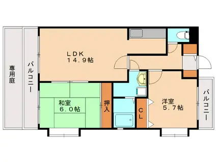 エスターテ横浜(2LDK/1階)の間取り写真