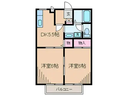 ディアオールI(2DK/2階)の間取り写真