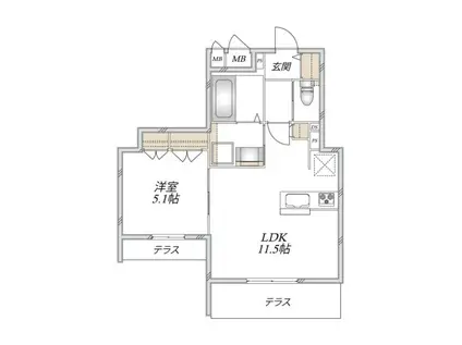 グランドゥール ソレイユ 浦和II(1LDK/1階)の間取り写真