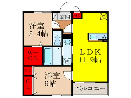 アーバンリオグランデ池田(2LDK/1階)の間取り写真
