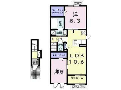 プルメリアガーデン(2LDK/2階)の間取り写真