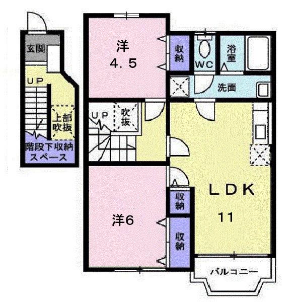 ツインクレストB(2LDK/2階)の間取り写真