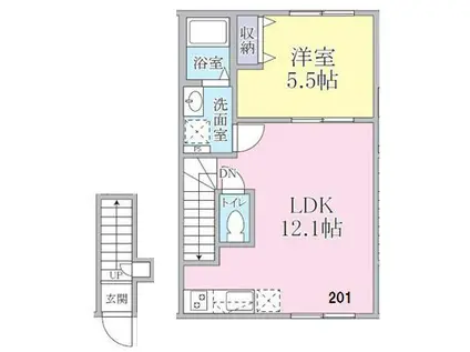 ルント田園(1LDK/2階)の間取り写真