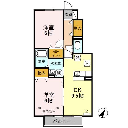ローズコート西三島(2DK/1階)の間取り写真