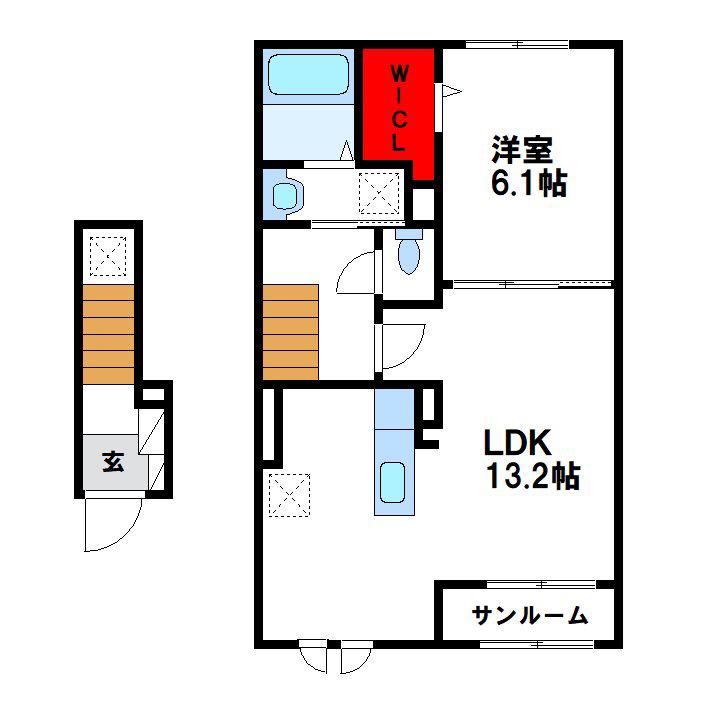 ファミーユかえで(1LDK/2階)の間取り写真
