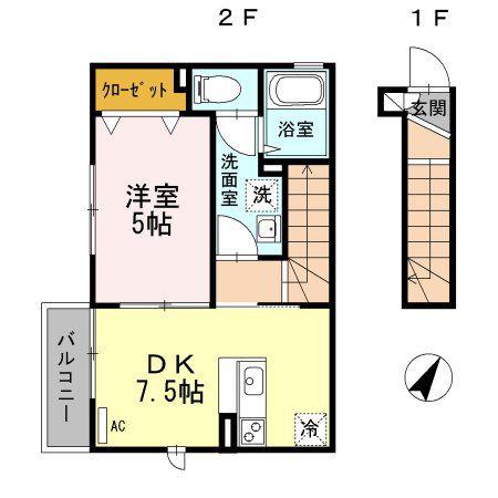 DEARCOURTS(1DK/2階)の間取り写真