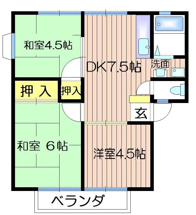 サンビレッジ三沢1号棟(3DK/2階)の間取り写真