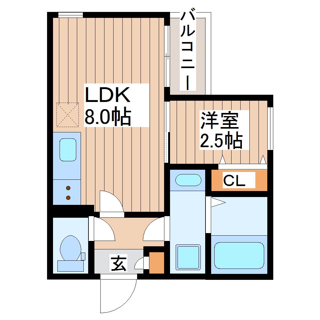 RSキャスバルクォーレ榴ヶ岡(1LDK/2階)の間取り写真
