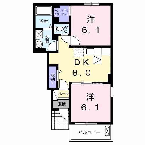 グランセノーテ D(2DK/1階)の間取り写真