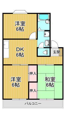 ハウスアメニティ(3DK/2階)の間取り写真