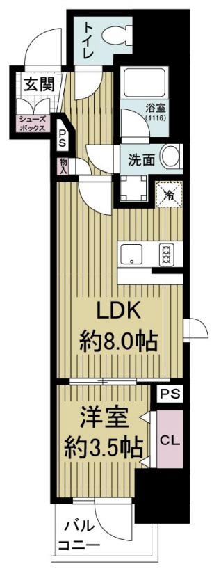 レジュールアッシュ谷町四丁目グランクラス(1LDK/2階)の間取り写真