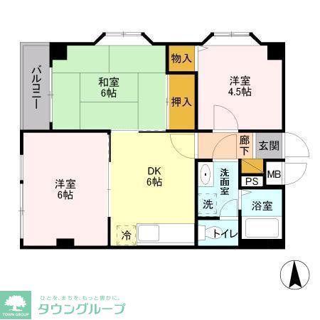アムール(3DK/4階)の間取り写真