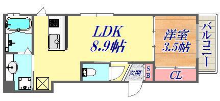 ディアコート中道8(1LDK/1階)の間取り写真
