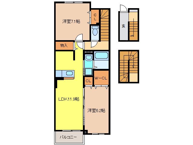 アビタシオン(2LDK/3階)の間取り写真