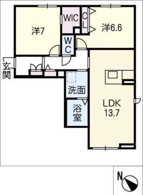 ラフィーネS(2LDK/1階)の間取り写真