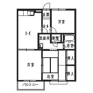 ガーデンハイツ緑ヶ丘D(3DK/2階)の間取り写真