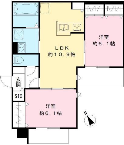 JARDIN VERT(2LDK/1階)の間取り写真