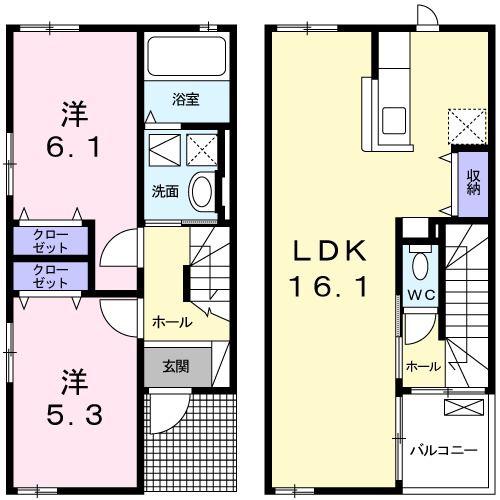 グランドール戸部(2LDK/1階)の間取り写真