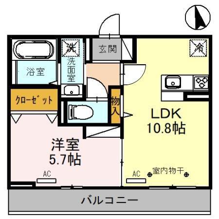 オペラハウス飯塚(1LDK/3階)の間取り写真