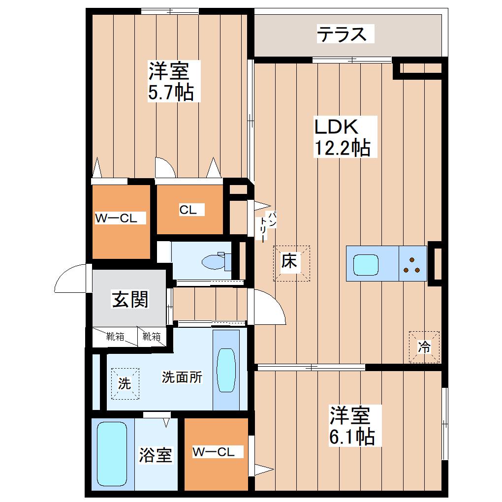 CLASSEUM仙台小田原 I(2LDK/1階)の間取り写真