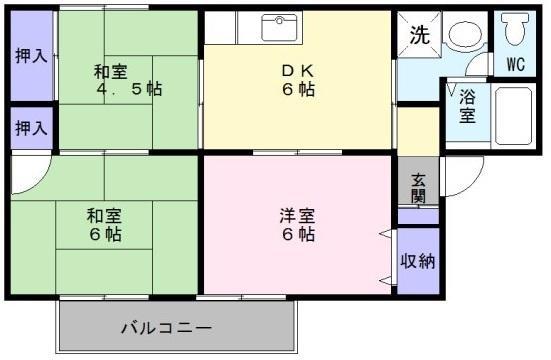 セジュールエクレアA棟(3DK/1階)の間取り写真