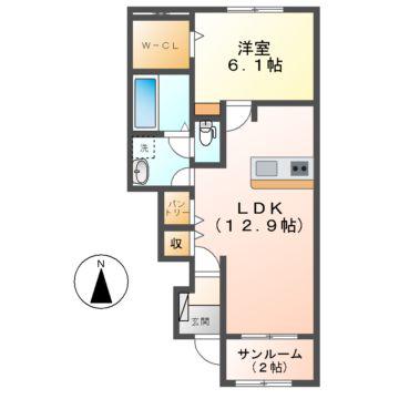 カーサ・ラ・ファミユ A(1LDK/1階)の間取り写真